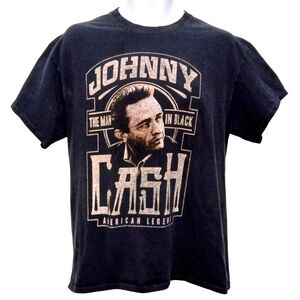 Johnny Cash Size L "The Man in Black" Black T-Shirt American Legend Front Logo